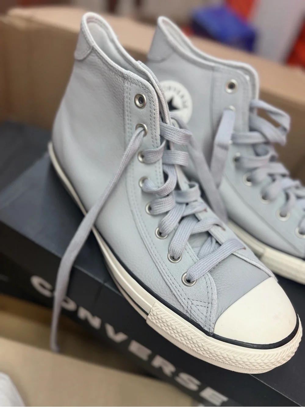 Converse High Top Sneakers in Light Gray and White